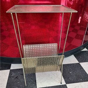 Vintage record stand magazine holder plant stand gold tone retro mcm